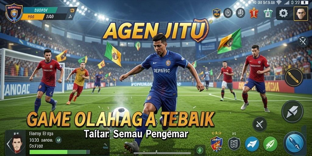 Screenshot utama AGENJITU menampilkan aksi seru dalam pertandingan olahraga.