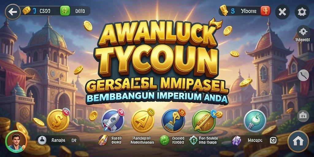 Tampilan utama gameplay AWANLUCK yang menggambarkan simulasi Tycoon yang menarik.