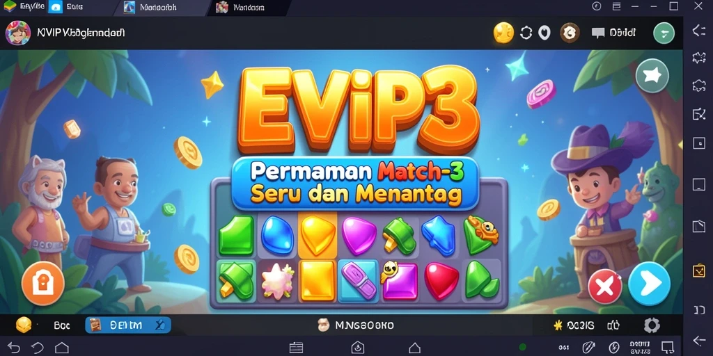 Tangkapan layar permainan EVIP3 menampilkan aksi mengasyikkan dalam Match-3.