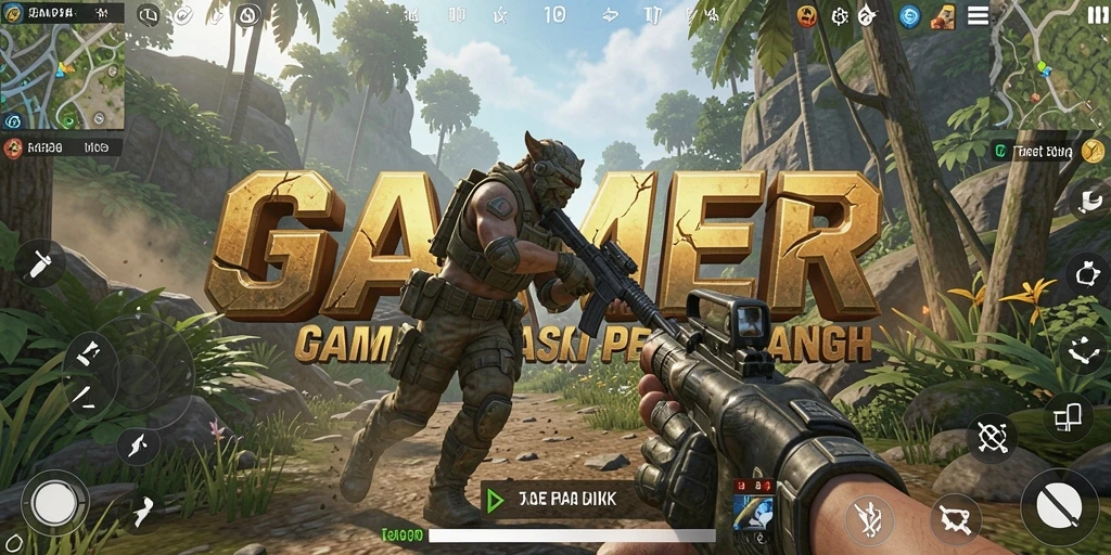 Screenshot GAMERP menampilkan pertarungan seru dalam game TPS.