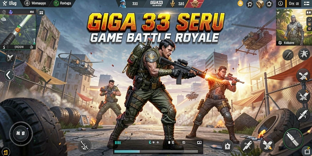 Screenshot GIGA33 menampilkan aksi intens di medan perang Battle Royale.