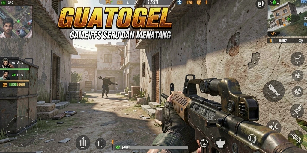 Tampilan aksi menegangkan dalam GUATOGEL saat gameplay FPS.
