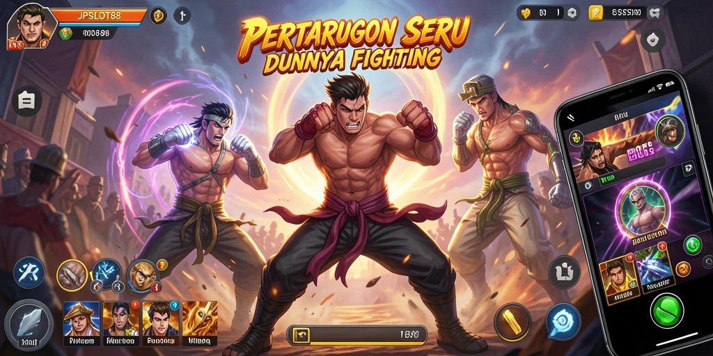 Gameplay pertarungan seru di JPSLOT88 dengan karakter unik.