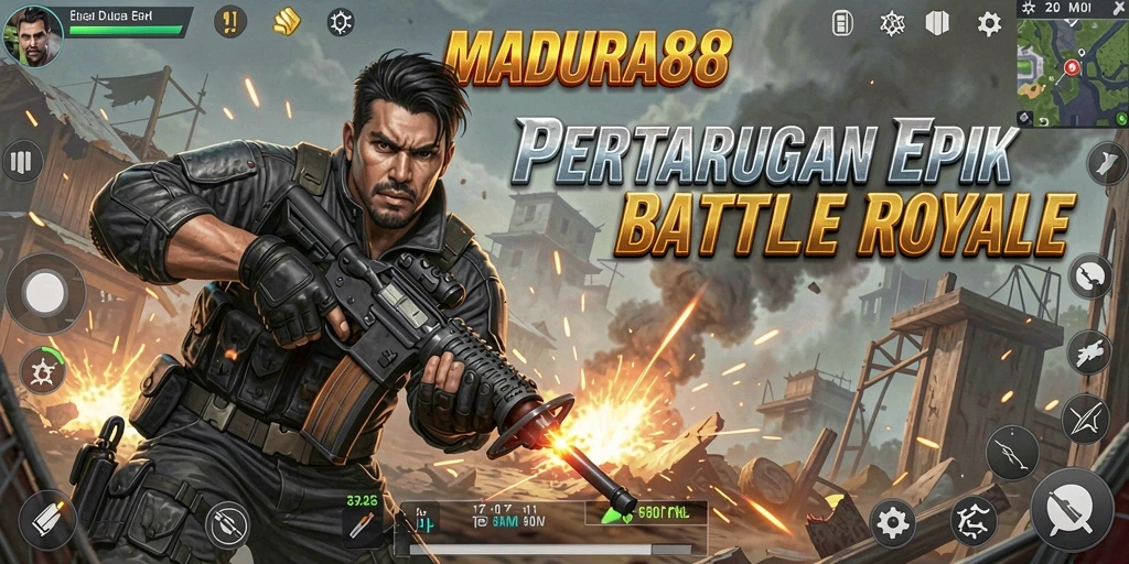 Tampilan grafis pertarungan intens dalam MADURA88 Battle Royale.
