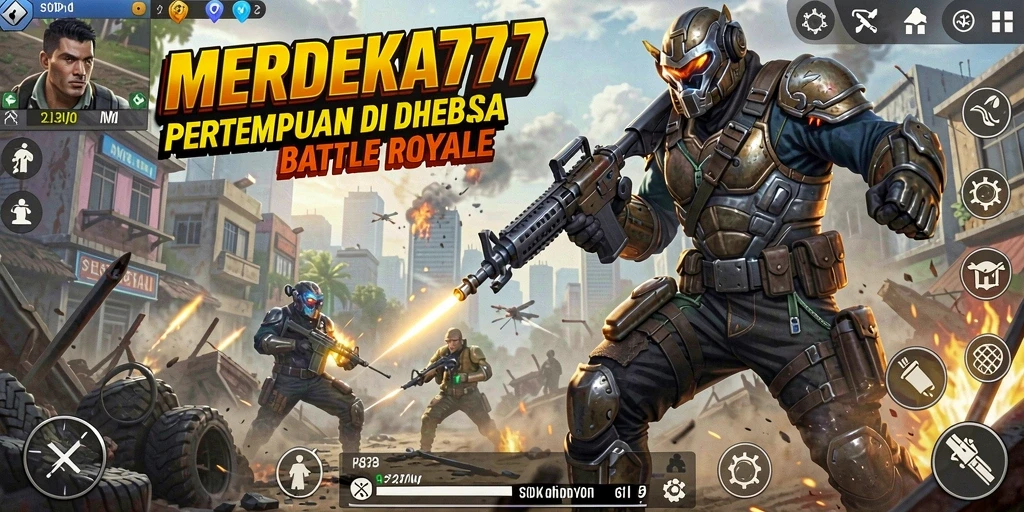 Tampilan gameplay seru dari MERDEKA777 dalam pertempuran Battle Royale.