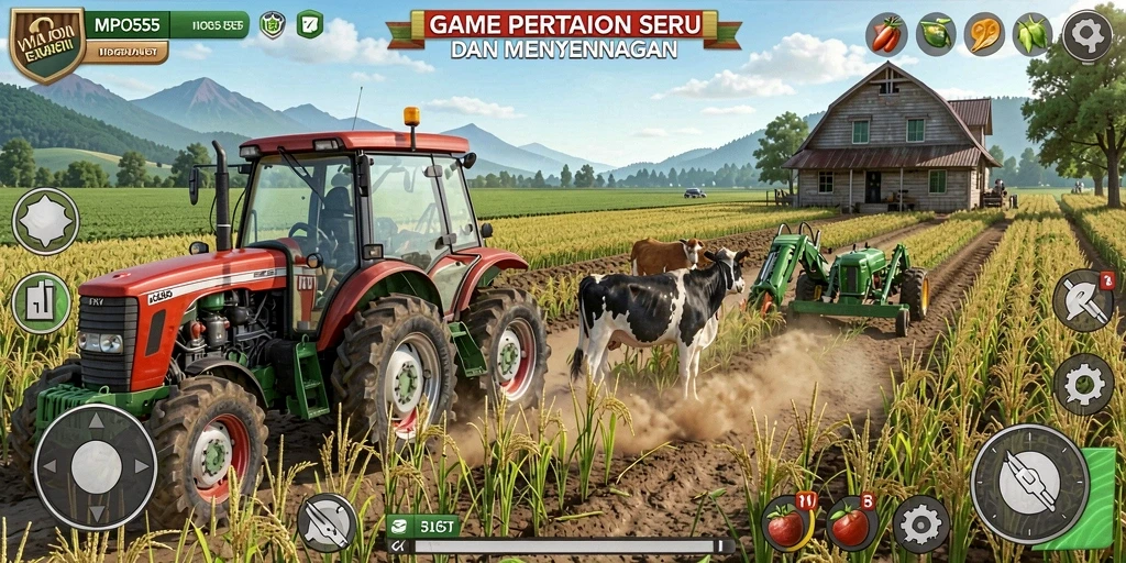 Tampilan gameplay seru MPO555 dengan aktivitas pertanian yang menarik.