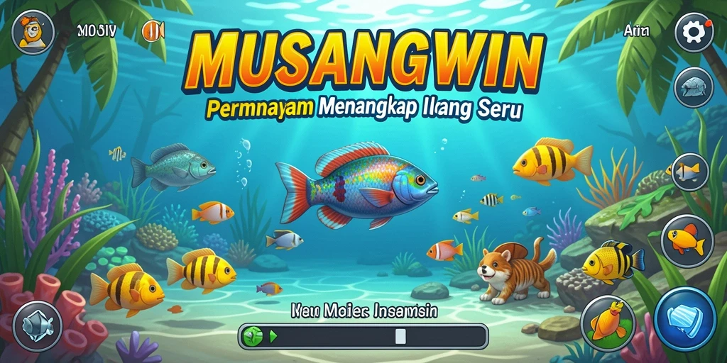 Tampilan gameplay MUSANGWIN yang mendebarkan saat menangkap ikan.