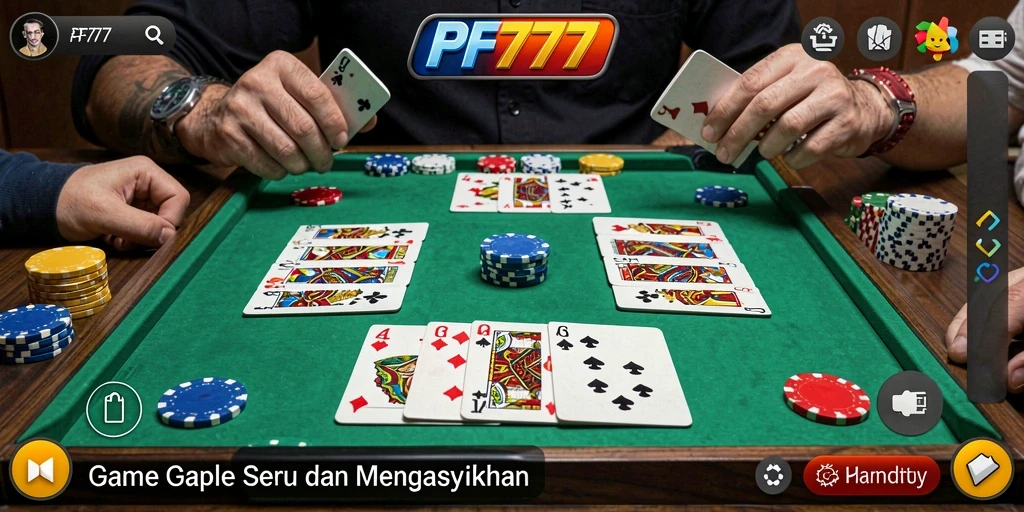 Screenshot utama PF777 menampilkan gameplay Gaple yang seru.