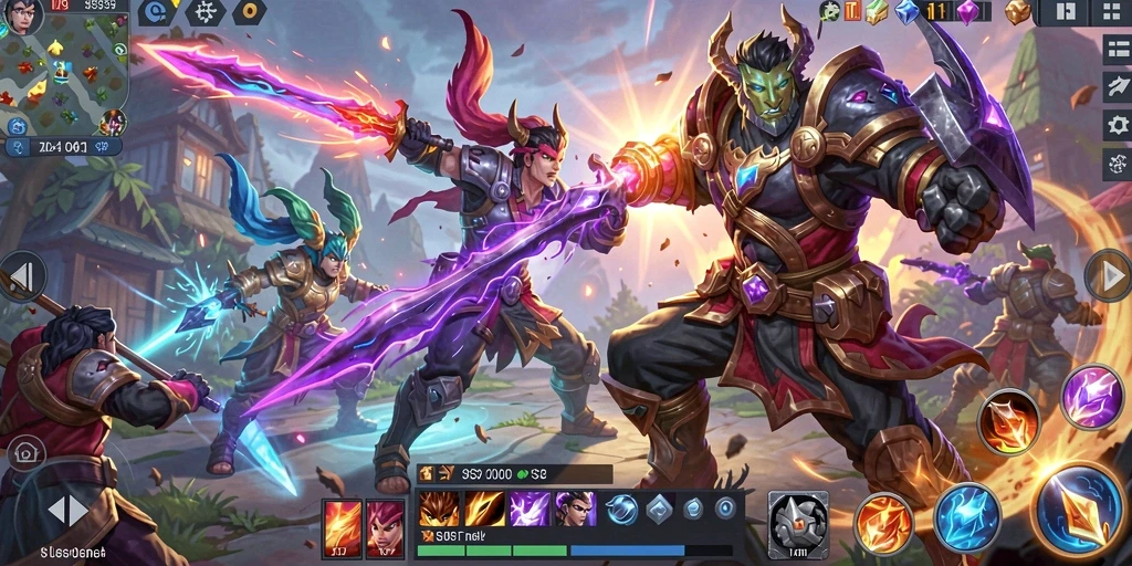 Gameplay S9S9 yang intens dan seru dalam arena pertarungan.