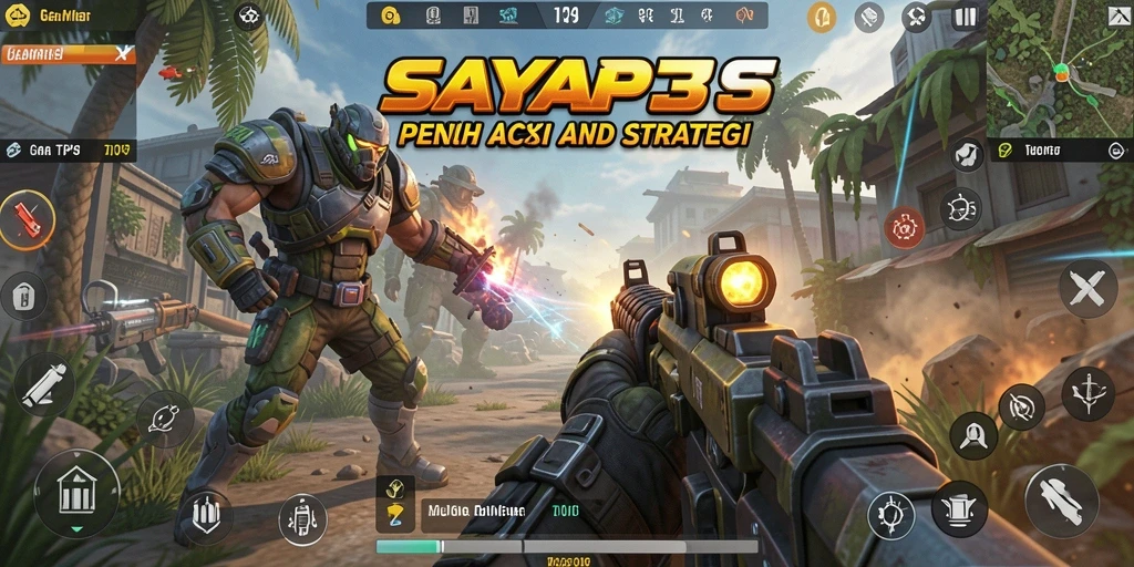 Screenshot utama SAYAP33 menampilkan aksi pertempuran mendebarkan dalam mode TPS.