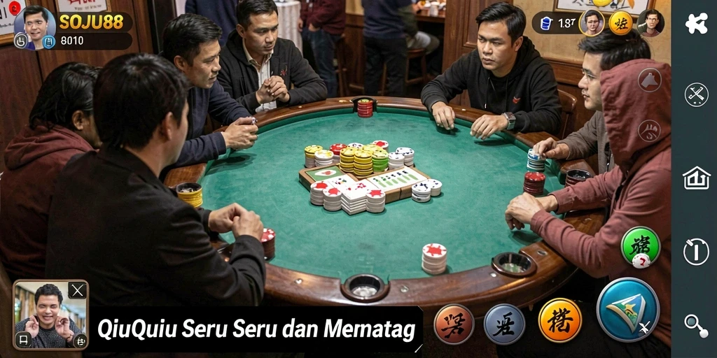 Screenshot permainan QiuQiu SOJU88 dengan tampilan menarik.